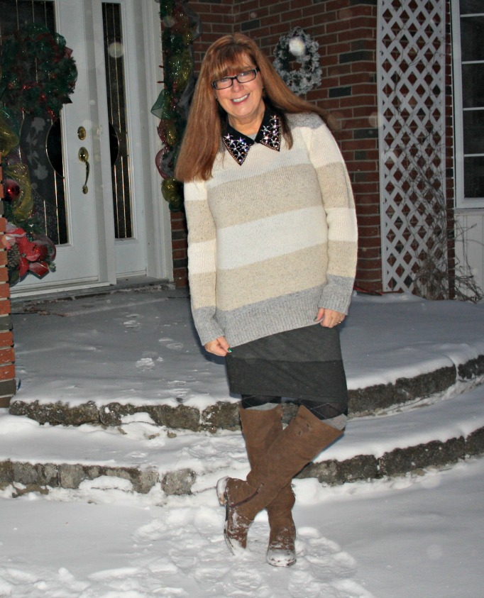knit skirt and cream sweater