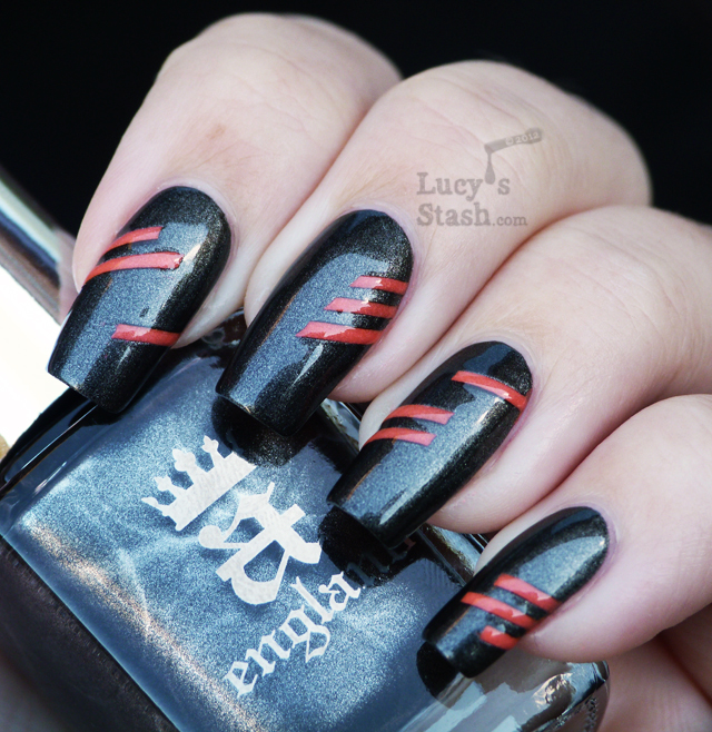 Lucy's Stash - A England Dorian Gray with neon stripes nail art