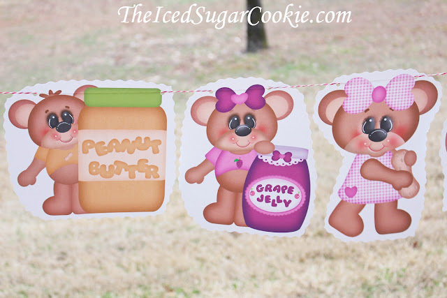 Peanut Butter And Jelly Sandwich DIY Birthday Party-Teddy Bear Picnic Birthday Party Banner Flag Bunting Garland