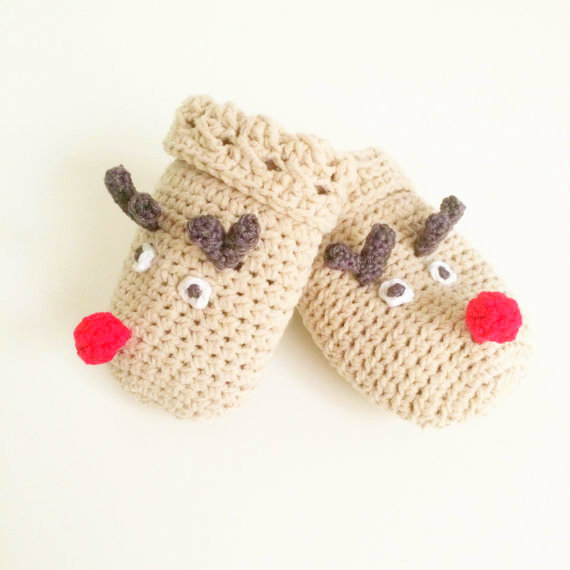 reindeer christmas mittens gloves crochet pattern
