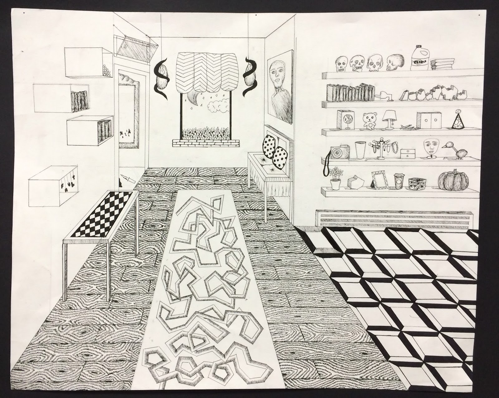 highschoolart: One Point Perspective Interior High School Art