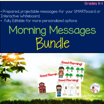  An entire school year's worth of morning messages (11 months: August-June) have already been prepared for you with adorable graphics, a morning greeting, and a review of academic skills. This editable, projectable year long bundle also enables you to type in your own morning messages to suit your needs too! Great for kindergarten and first grade (k, 1st grade, back to school)