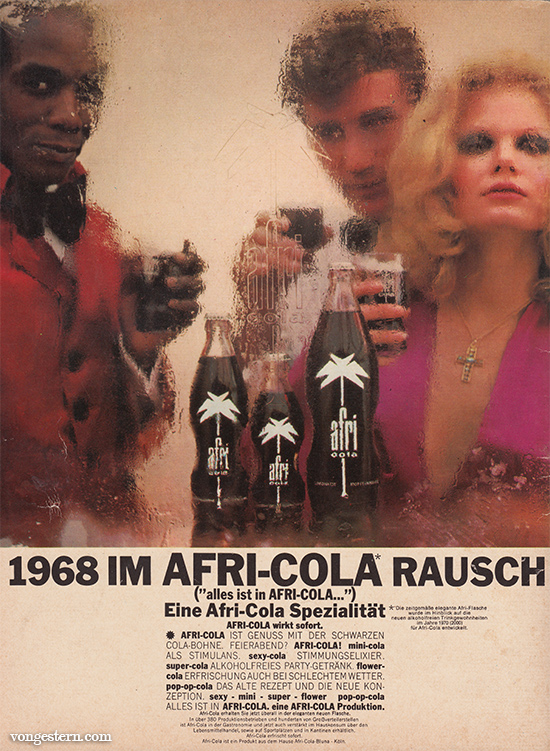 8 x 11 cm Mini-Blechschild Afri Cola 1968 im Rausch