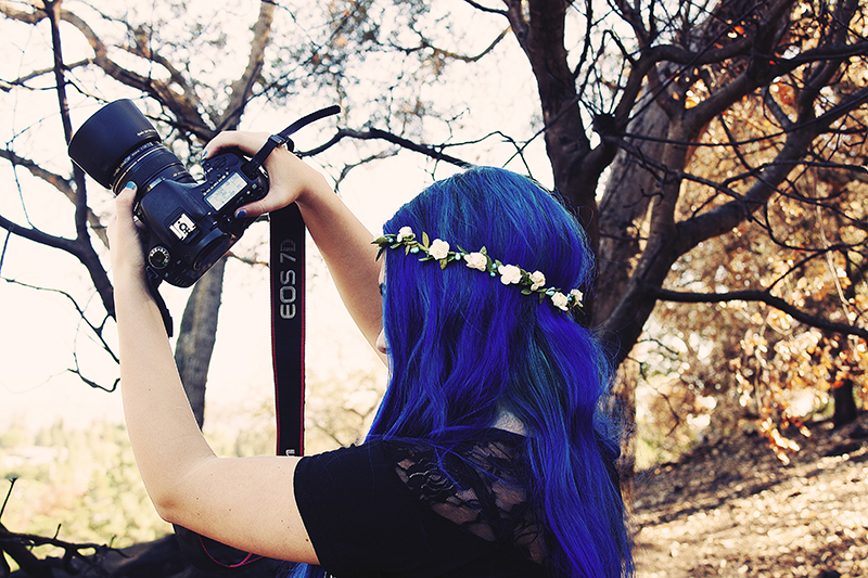 blue hair flower crown