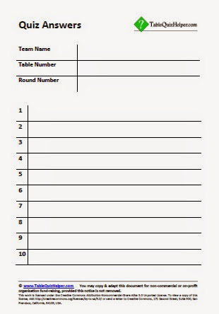 Table Quiz Helper: Table quiz answer sheets