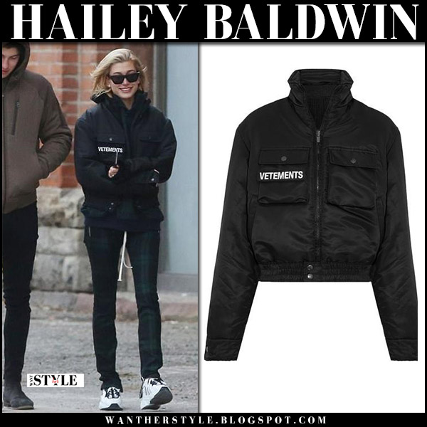 Hailey Bieber's Green Plaid and Denim Jacket