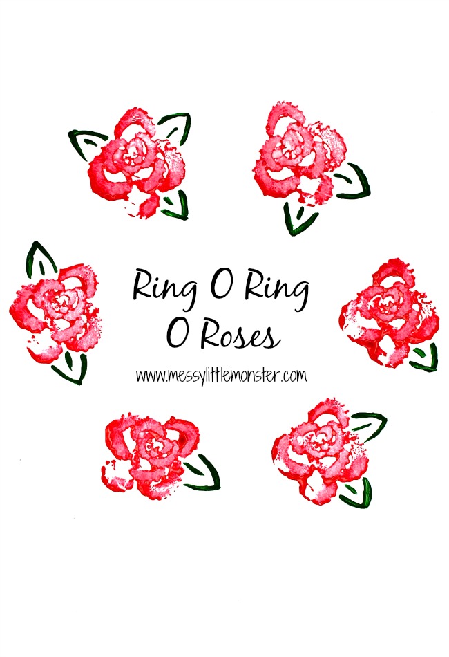 Rose prints using celery. Ring o ring o roses nursery rhyme craft. Preschoolers, toddlers, eyfs