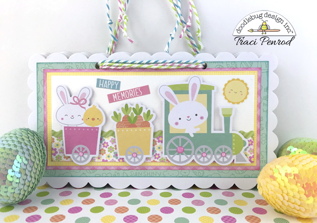 Easter Express Scrapbook Album with a train, flowers, bunny rabbits, & chicks