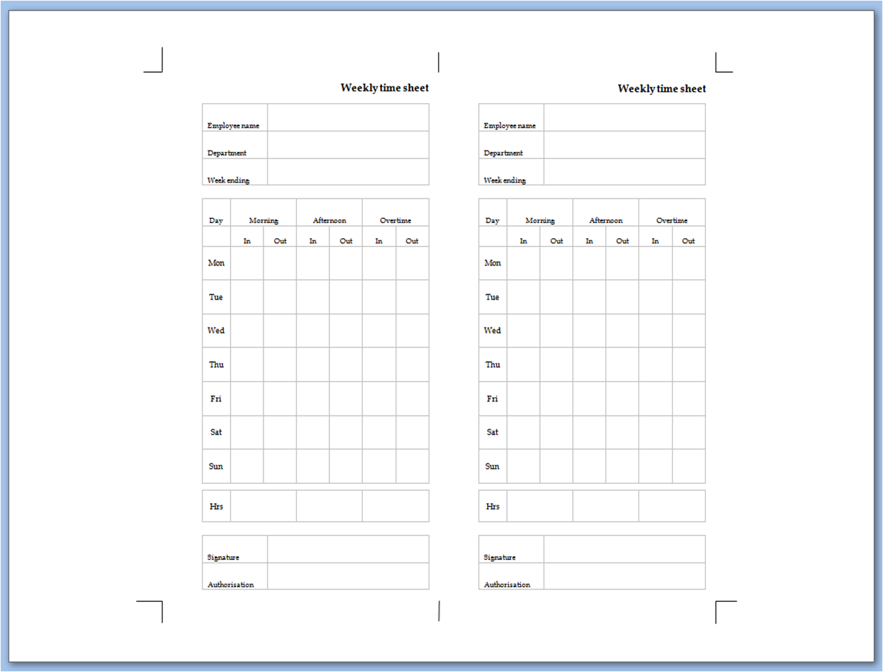 My Life All in One Place: Weekly time sheet to print for your Filofax