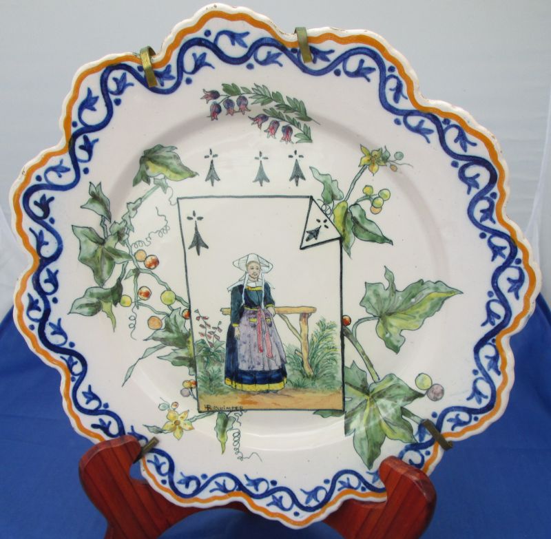 HR Quimper Plate "Maiden", Circa 1910 SOLD