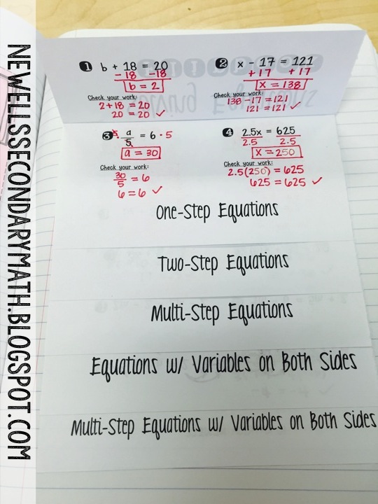 Solving Equations Flipbook for INB Mrs. Newell's Math