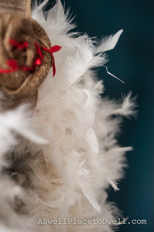 Feather and burlap wreath.  #christmas #burlap #wreathhop