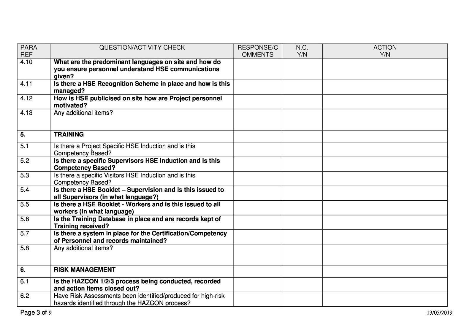 Safety Audit Template Prntbl concejomunicipaldechinu gov co