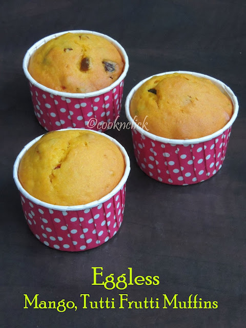 Eggless Mango, Tutti Frutti Muffins