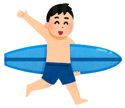 サーフィンをしに行く人のイラスト（男性）