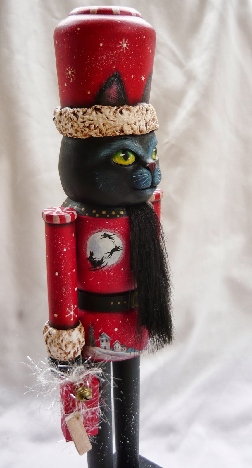 MAGIC BRUSH STUDIO OOAK ORIGINAL HAND SCULPTED BLACK CAT NUTCRACKER