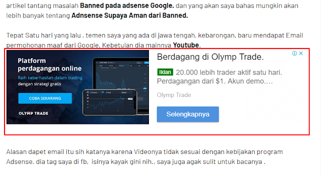 Contoh tampilan iklan otomatis Contoh tampilan iklan otomatis