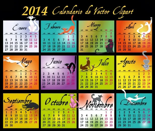 2014 Calendario en español de gatos - vector