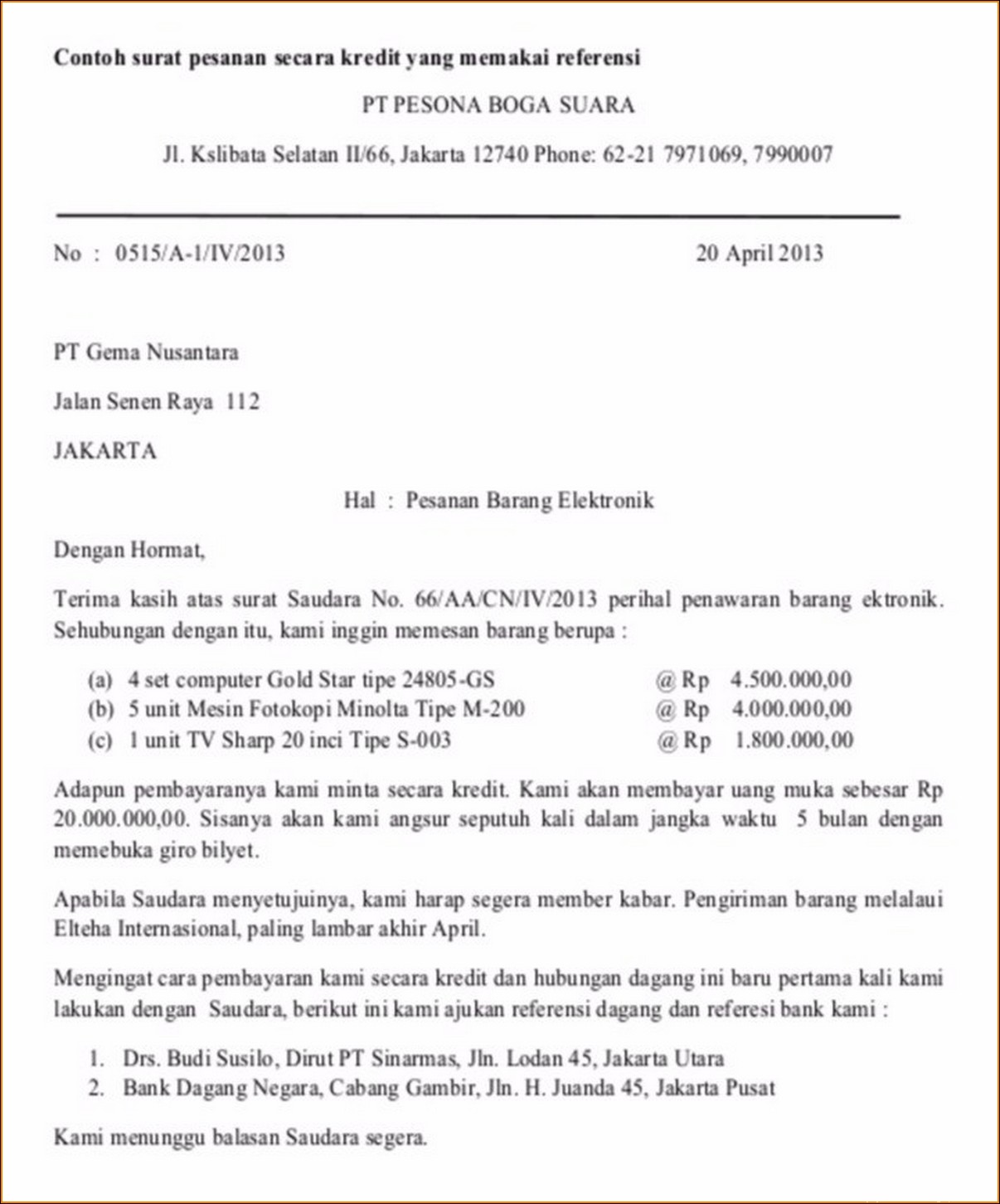 Contoh Surat Pesanan Barang