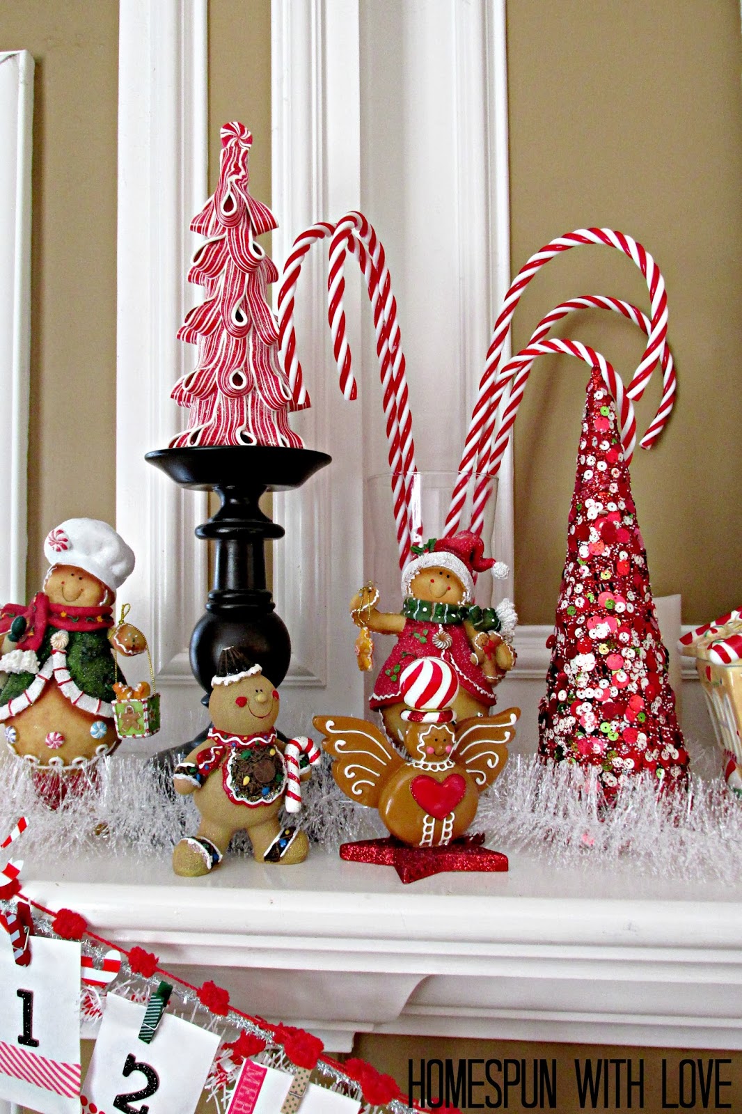 Homespun With Love Candy Cane Gingerbread Mantel