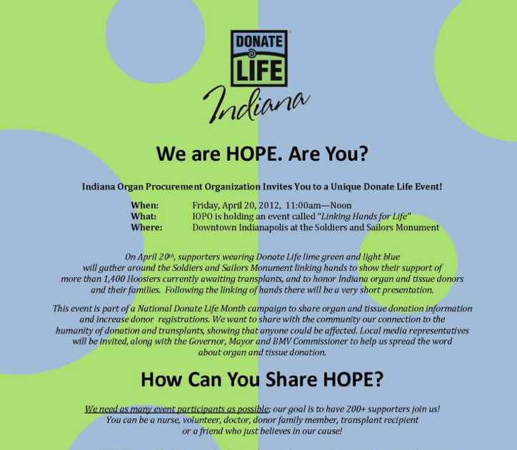 Donate Life Indiana 'We are HOPE, Are you?'