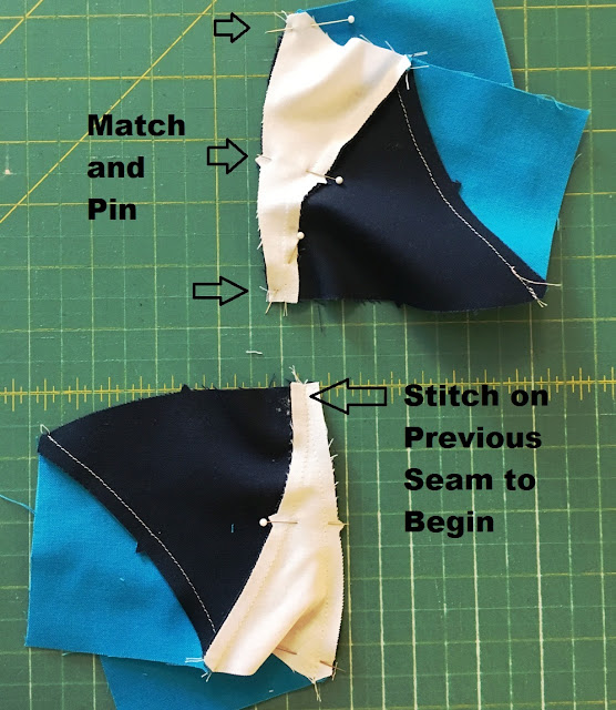 match and pin seam curved quilting block
