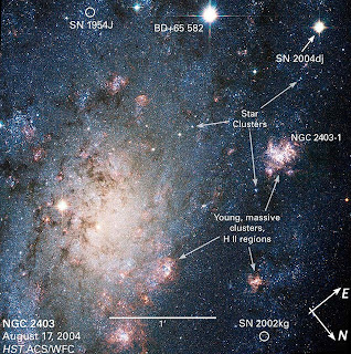 Annotated view of NGC 2403 and Supernovae