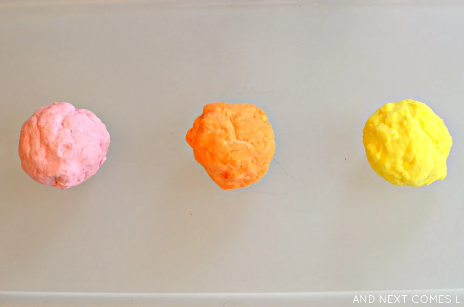 Citrus scented easy dough inspired by the book 150+ Screen-Free Activities for Kids from And Next Comes L