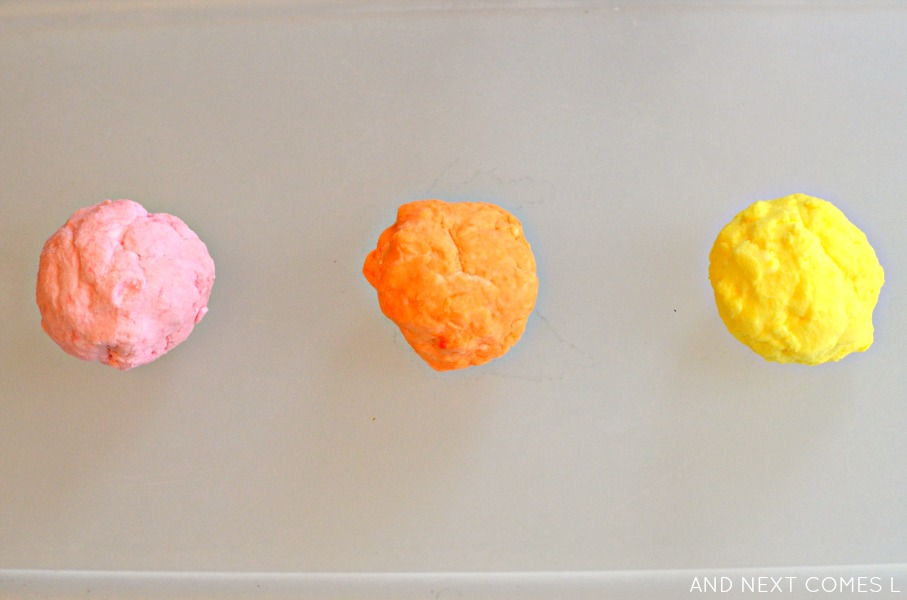 Citrus scented easy dough inspired by the book 150+ Screen-Free Activities for Kids from And Next Comes L