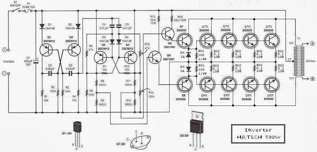 Simple 500W 12V to 220V Inverter Circuits Diagram ...