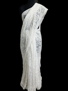 White Lucknowi Saree White Lucknowi Saree