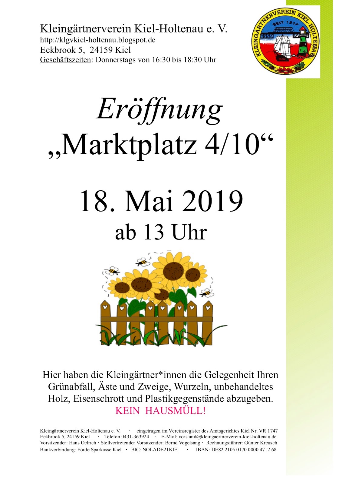 Kleingärtnerverein Kiel-Holtenau e. V.: Neuer Marktplatz