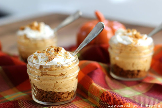 Pumpkin Pie Mini No Bake Cheesecakes recipe from Served Up With Love