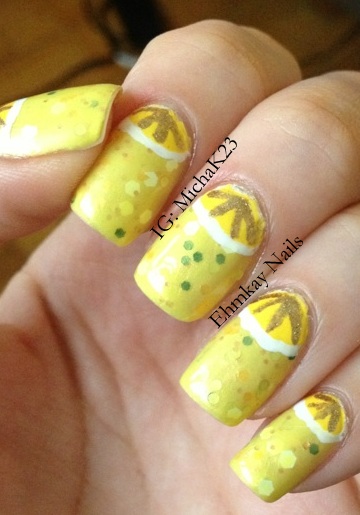 ehmkay nails: Red Dog Designs Lemon Meringue with Half Moon Lemons