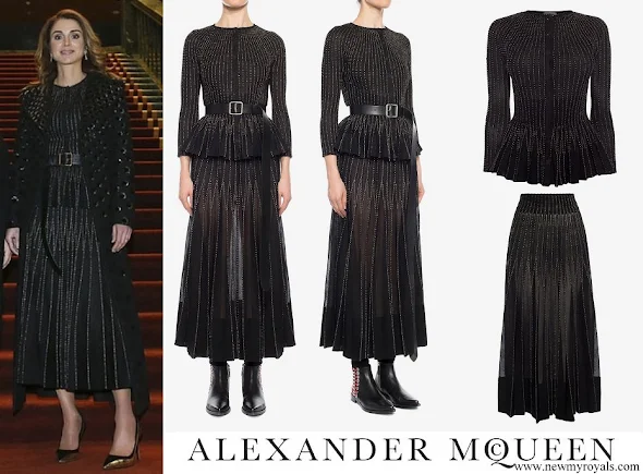 Queen Rania wore Alexander McQueen knit peplum cardigan and knit skirt