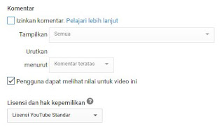 check dan uncheck atau centang dan tidak centang untuk menonaktifkan komentar youtube