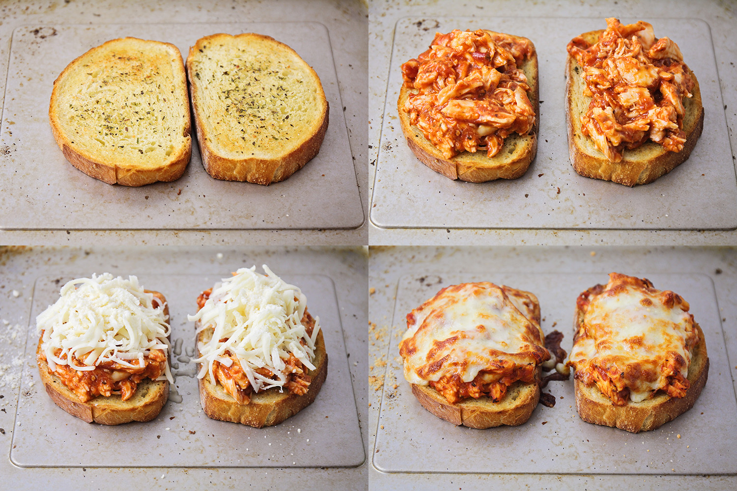 These simple and quick open faced chicken parmesan sandwiches are so easy to make, and full of flavor!