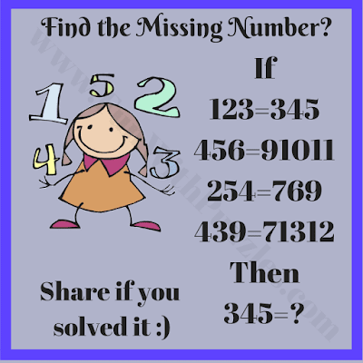 If 123=345, 456=91011, 254=769 and 439=71312 Then 345=?.  Can you solve this Crack the Code Puzzle?