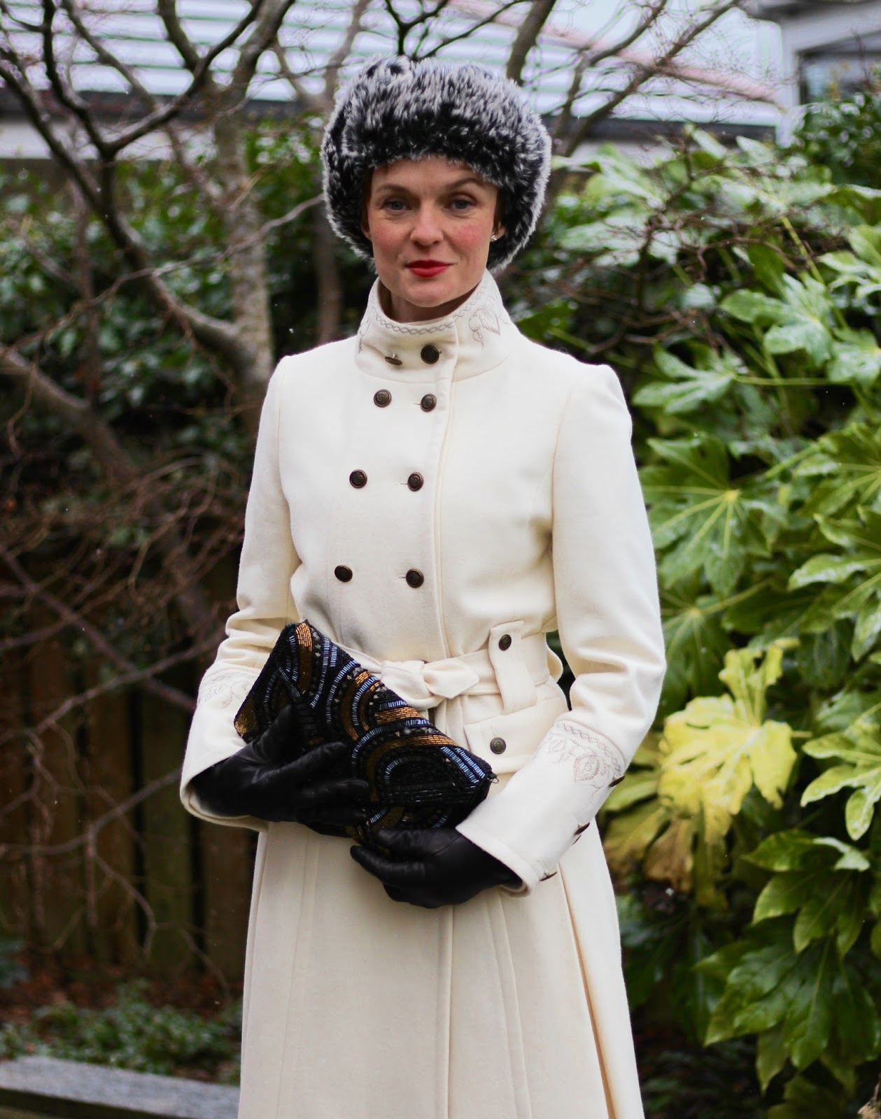 Fake Fabulous | White Statement Winter Coat | Military style & a Fur Hat.