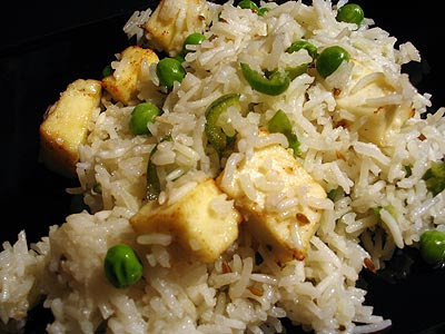Rice alongside Paneer in addition to Peas