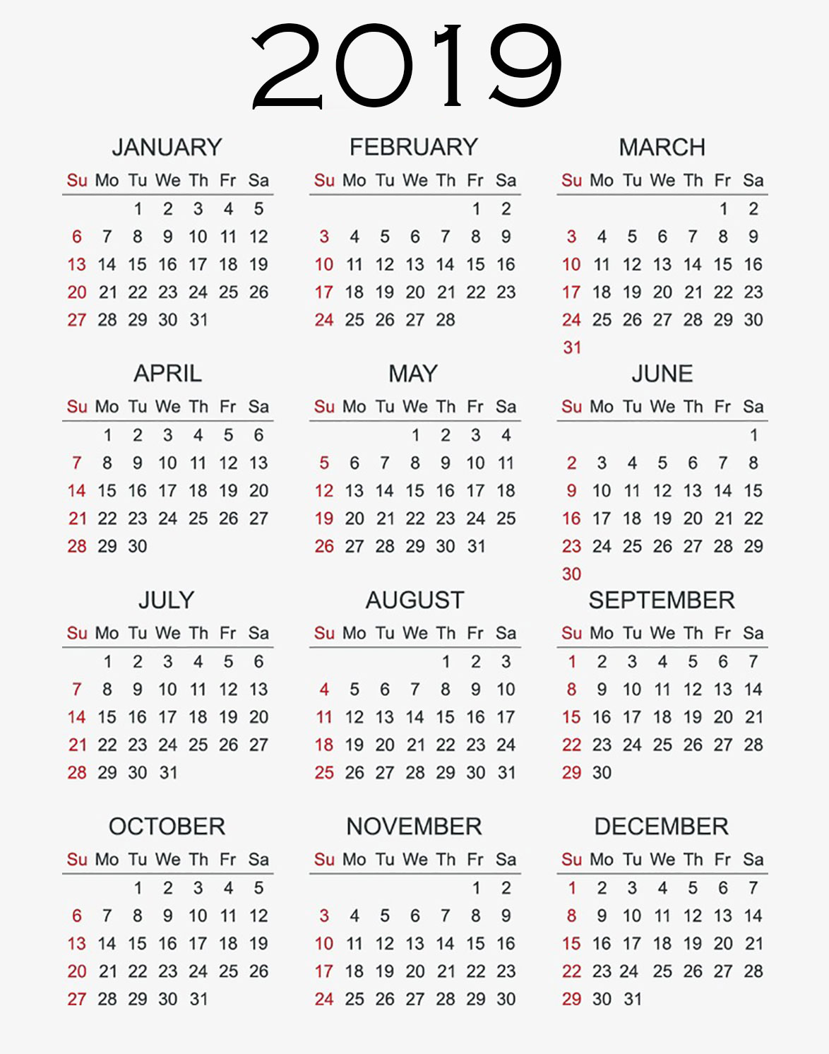 eprintable 2019 calendar printable black printable 2019 calendar