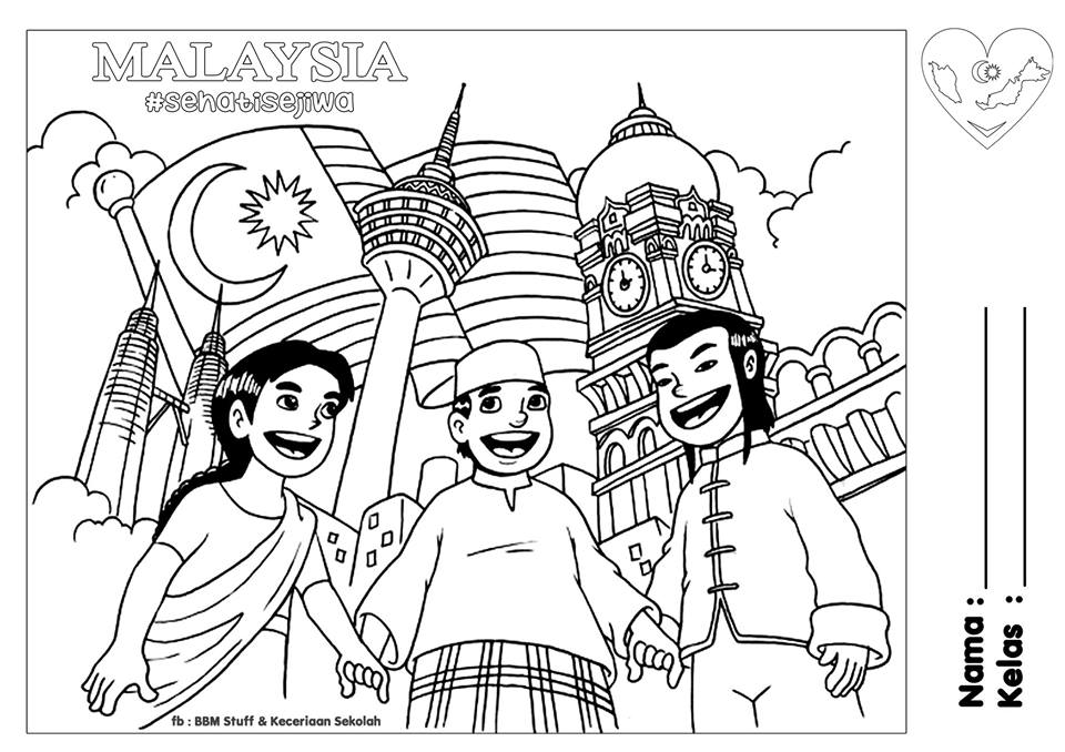 The Malaysia National Day With Multiracial Spirit Colouring Page - Picolour