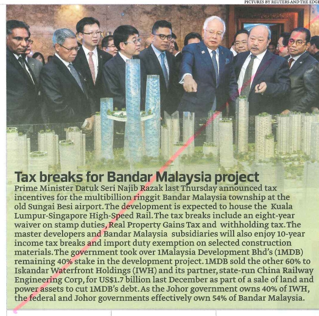 Straight talking. Honest politics.: Why tax breaks for Bandar Malaysia