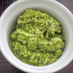 Coriander Coconut Chutney:  A slightly sweet, sour, spicy, and flavorful blend of cilantro and coconut.  A great side to enhance just about any Indian meal or a snack for dipping naan.