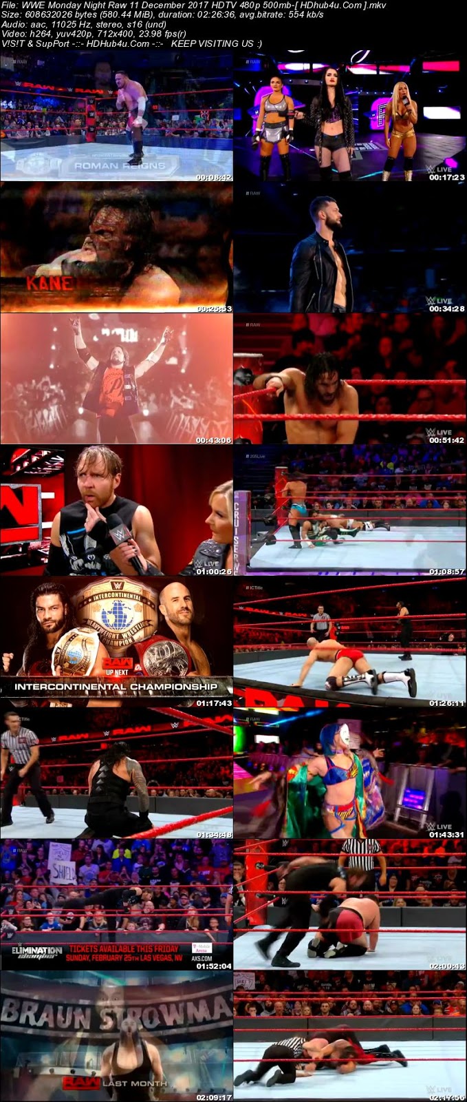 WWE Monday Night Raw 11 December 2017 480p HDTV 550MB