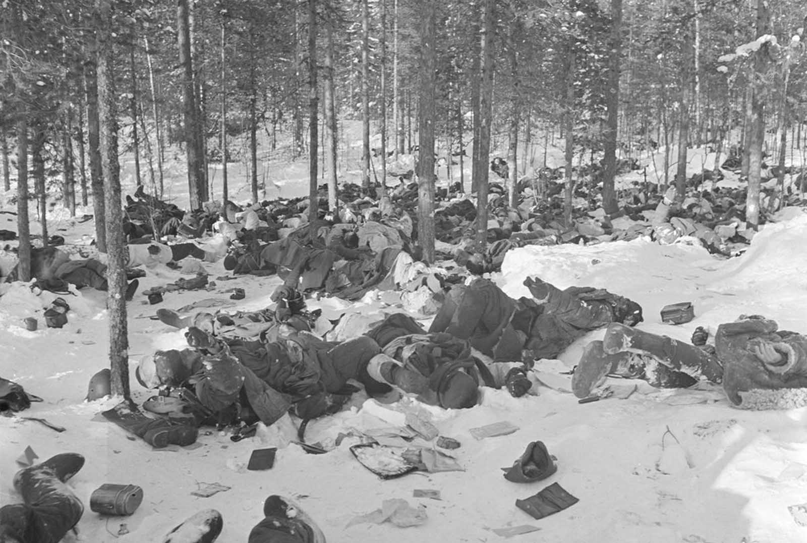 Some of an estimated 400 Russian soldiers killed in a battle, on February 1, 1940.