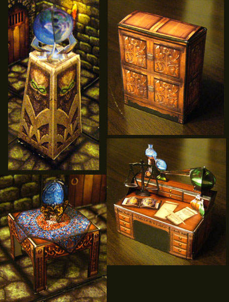 Fantasy Paper Miniature Models: Hero-quest style furniture 