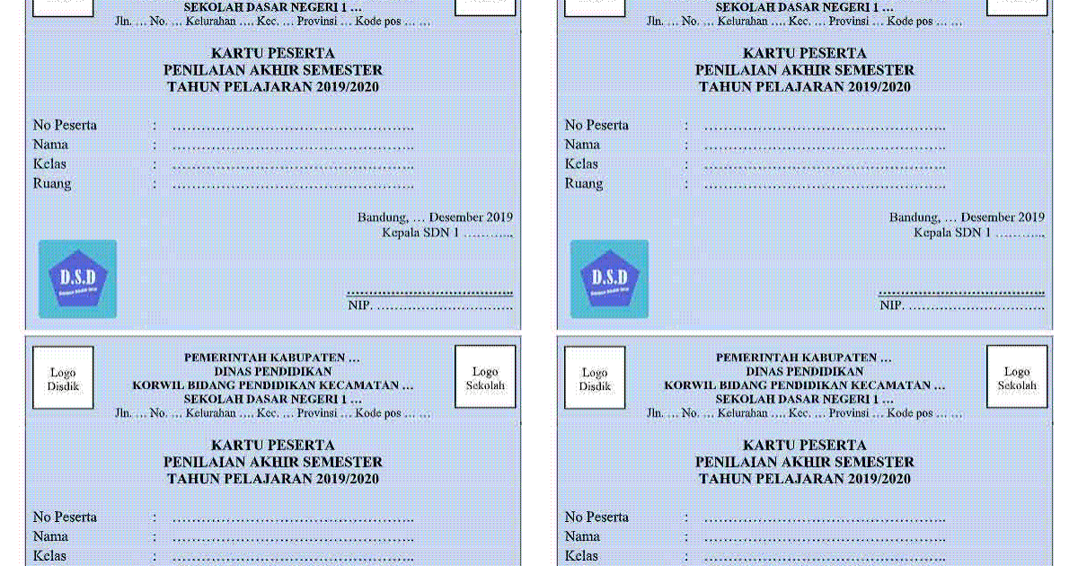 Contoh Format Kartu Peserta PAS Sederhana Dokumen