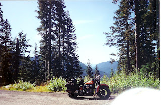 Stock 47 Harley Knucklehead in the mountains