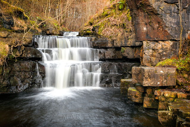 Cascade waterfall on the Bow Lee Beck surrounded by woodland